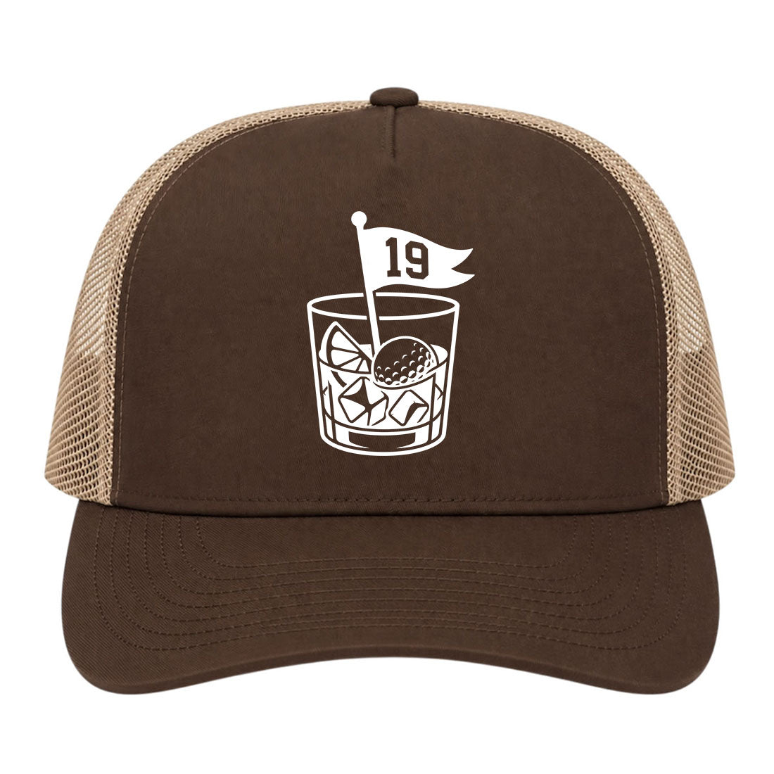 Brown 19th Hole And Drinks Golf Trucker Hat