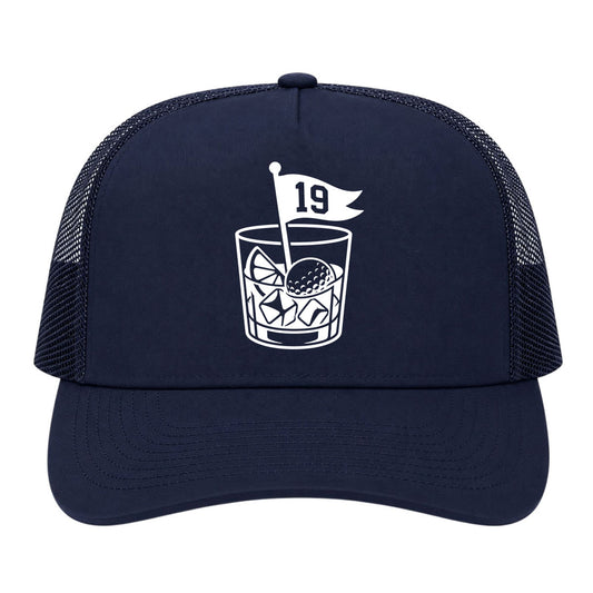 Navy Blue 19th Hole And Drinks Golf Trucker Hat