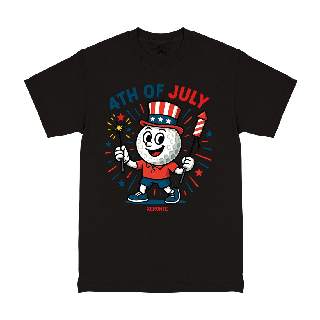 4th Of July Fireworks Golf Ball Mascot Men's T-Shirt Black