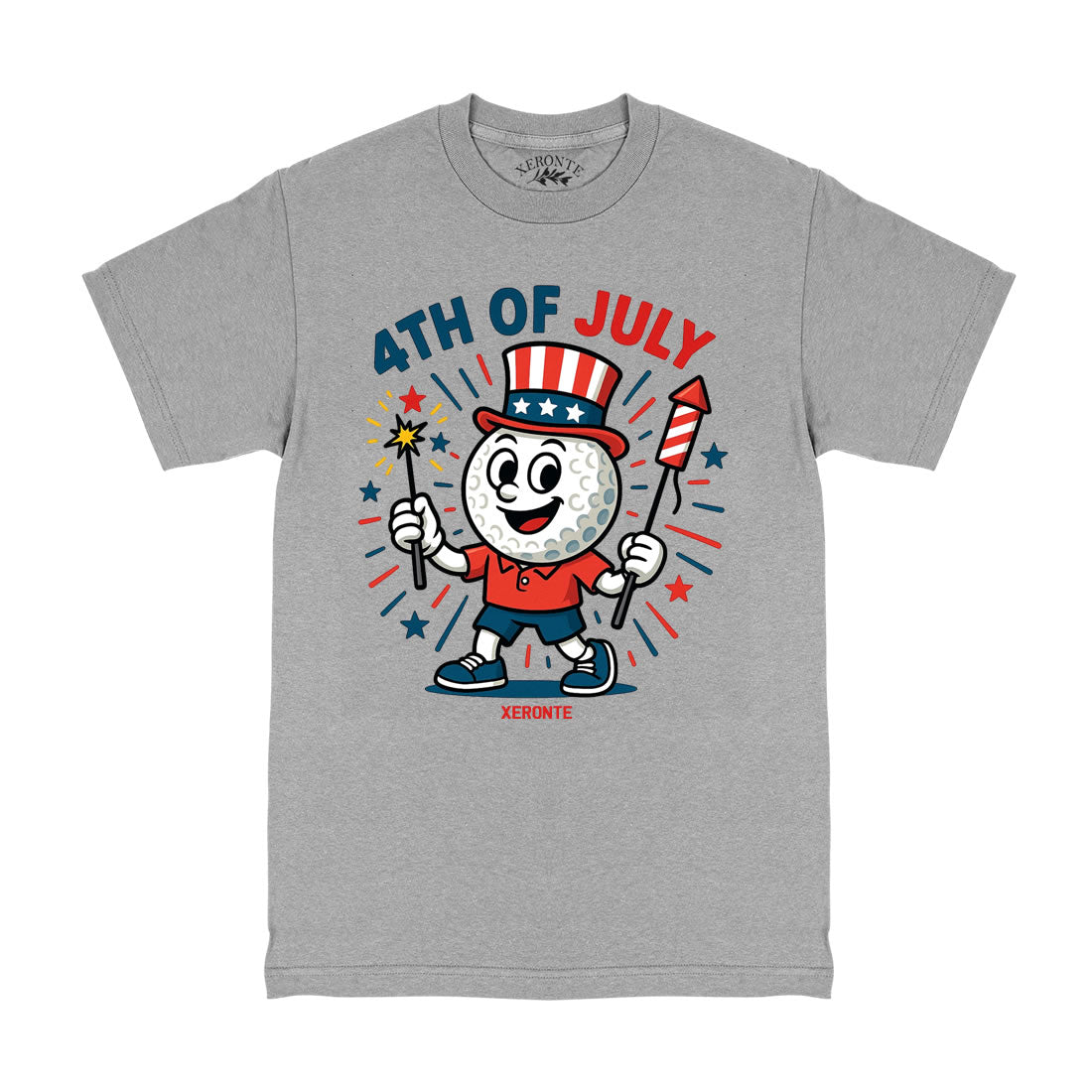 4th Of July Fireworks Golf Ball Mascot Men's T-Shirt Grey