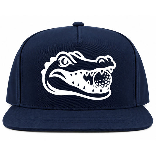 Navy Blue Alligator Eating Golf Ball Golf Snapback Hat