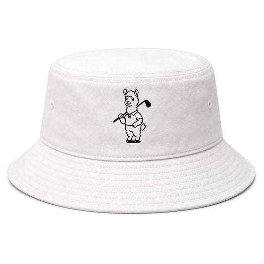 White Alpaca With Golf Club Golf Bucket Hat