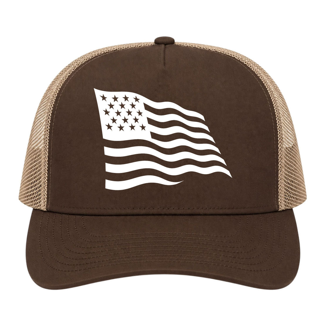 Brown American Flag Golf Trucker Hat