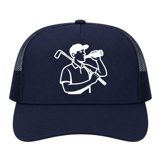Navy Blue Beer And Golf Trucker Hat