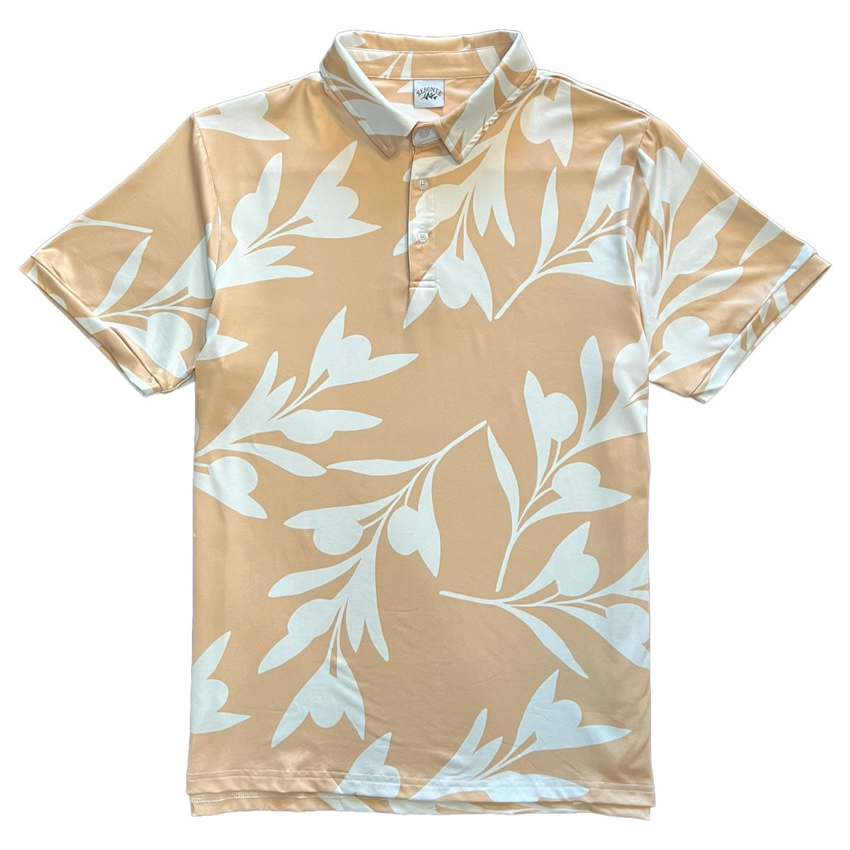 Beige And White Olive Branch Print Men s Golf Shirt