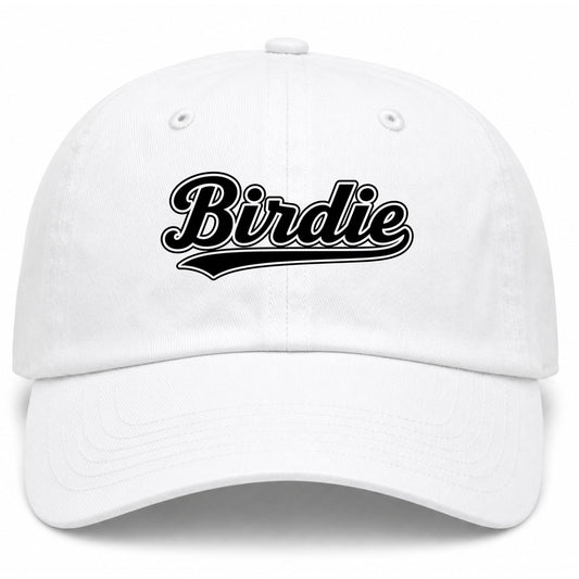 White Birdie Varsity Script Golf Dad Hat