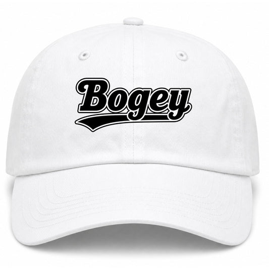 White Bogey Varsity Script Golf Dad Hat