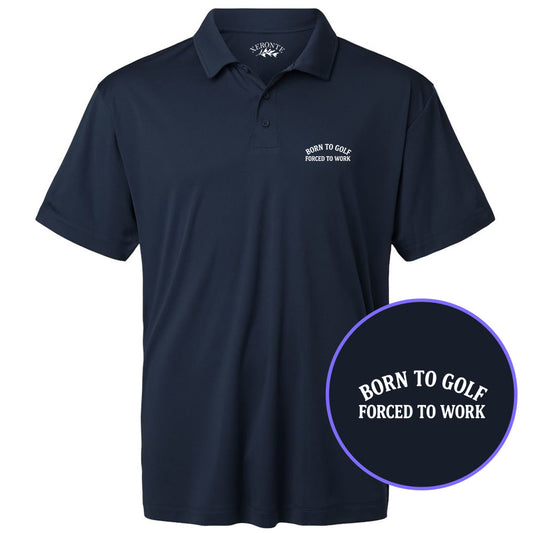 Navy Blue Born To Golf Forced To Work Men's Golf Polo Shirt