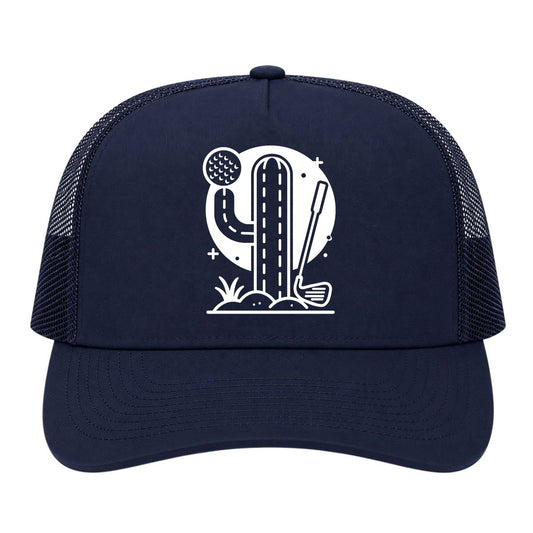 Navy Blue Cactus Desert Golf Trucker Hat