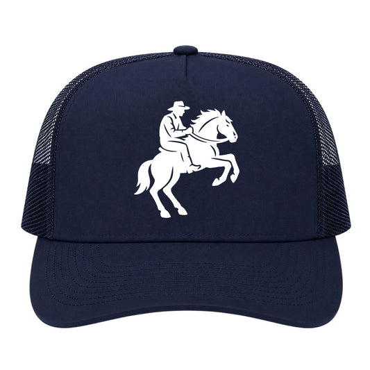 Navy Blue Cowboy Riding A Horse Golf Trucker Hat