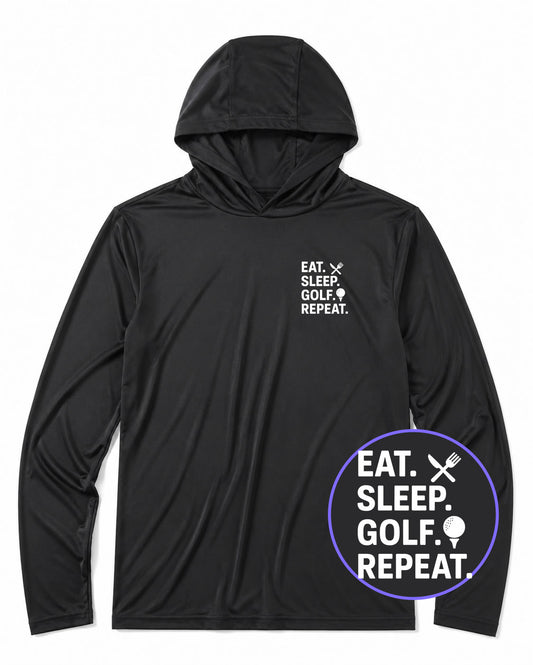 Black Eat Sleep Golf Repeat Men's Lightweight Performance Golf Hoodie