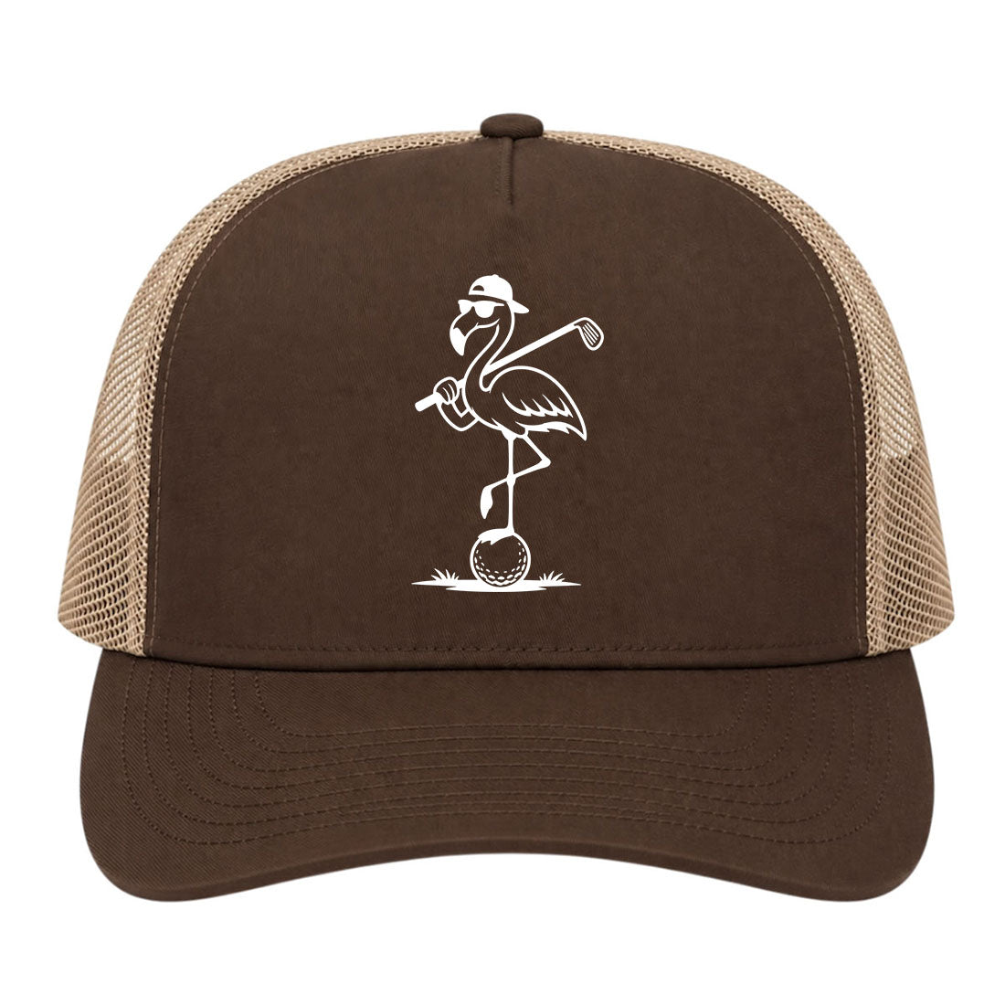 Brown Flamingo Golf Trucker Hat