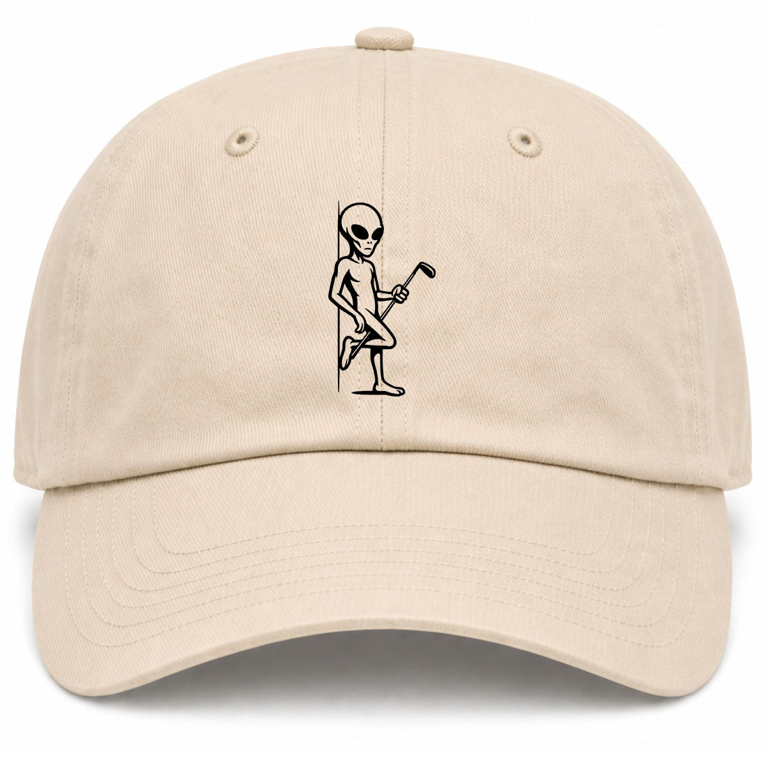 Beige Flirty Alien With Golf Club Golf Dad Hat