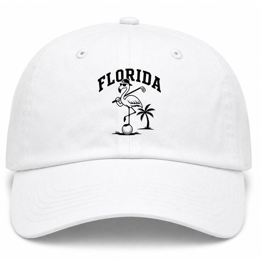 White Florida Flamingo Golf Dad Hat