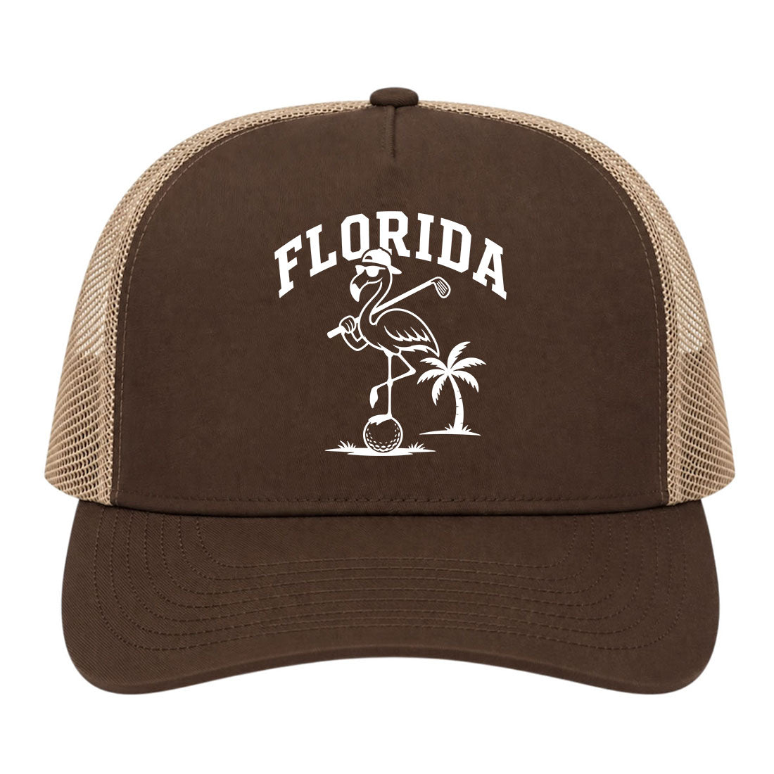 Brown Florida Flamingo Golf Trucker Hat