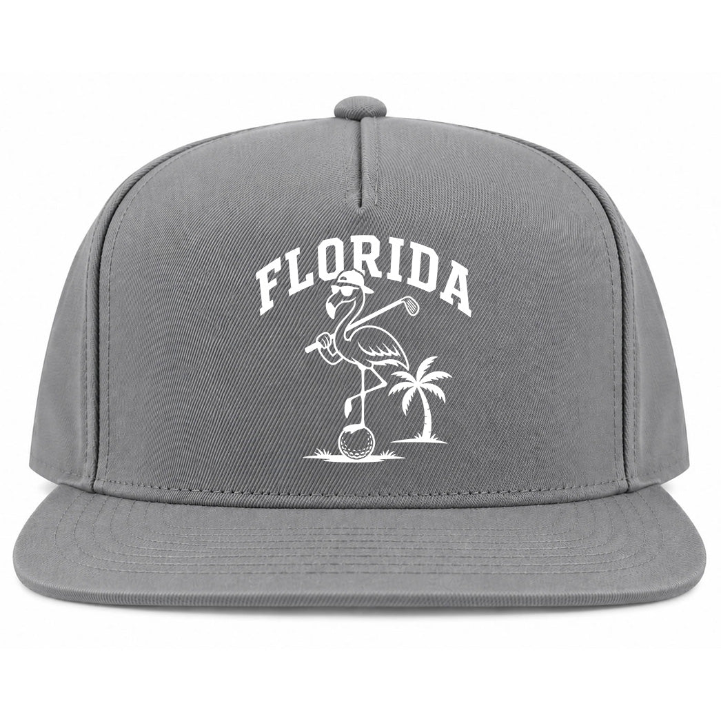 Grey Florida Flamingo Golf Snapback Hat