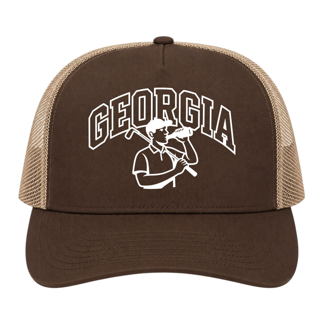 Brown Georgia Golfer Drinking Beer Golf Trucker Hat