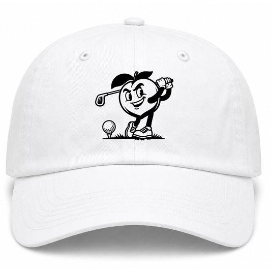 White Georgia Peach Mascot Golf Dad Hat