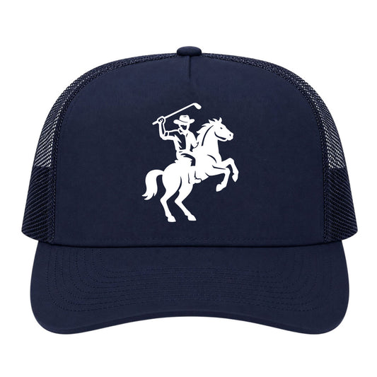 Navy Blue Golf Cowboy Riding Horse Golf Trucker Hat