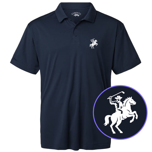 Navy Blue Golf Cowboy Riding Horse Men's Golf Polo Shirt