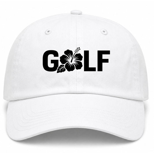 White Golf Hibiscus Flower Golf Dad Hat