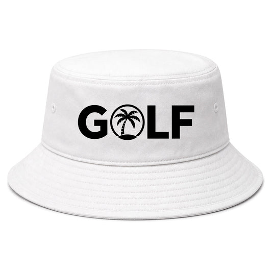 White Golf Palm Tree Logo Golf Bucket Hat