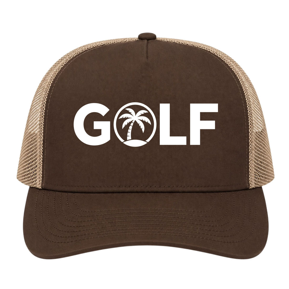 Brown Golf Palm Tree Logo Golf Trucker Hat
