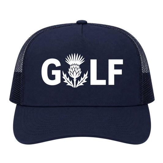 Navy Blue Golf Scottish Thistle Flower Golf Trucker Hat