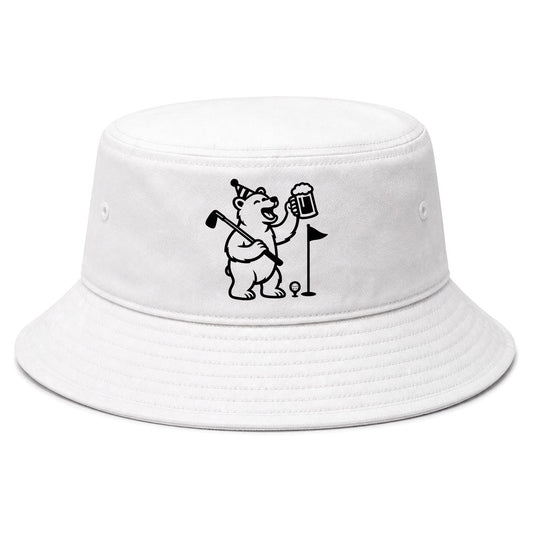 White Party Animal Bear And Beer Golf Bucket Hat