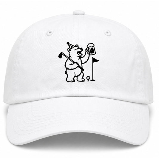 White Party Animal Bear And Beer Golf Dad Hat