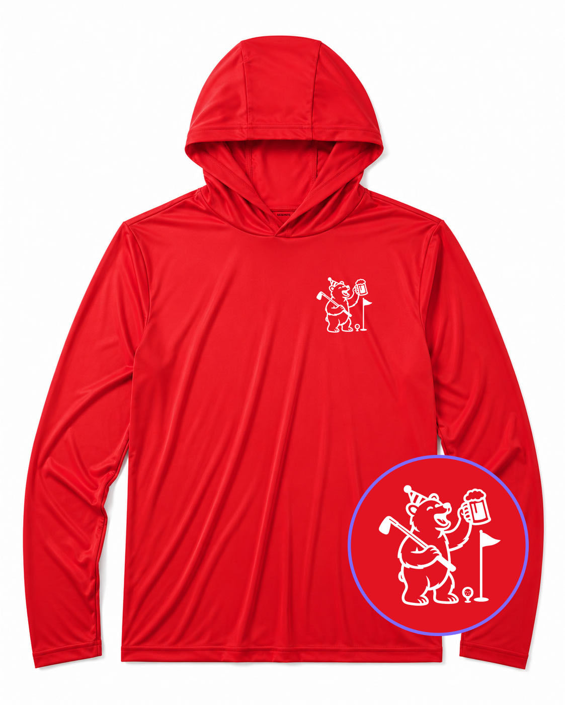 Red Party Animal Bear And Beer Men's Lightweight Performance Golf Hoodie