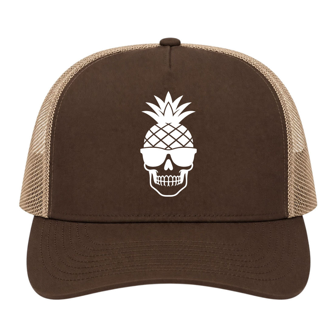 Brown Pineapple Skull Tiki Golf Trucker Hat