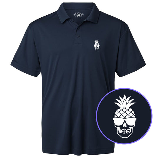 Navy Blue Pineapple Skull Tiki Men's Golf Polo Shirt