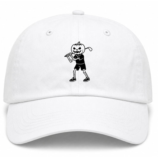 White Pumpkin Skeleton Halloween Golf Dad Hat