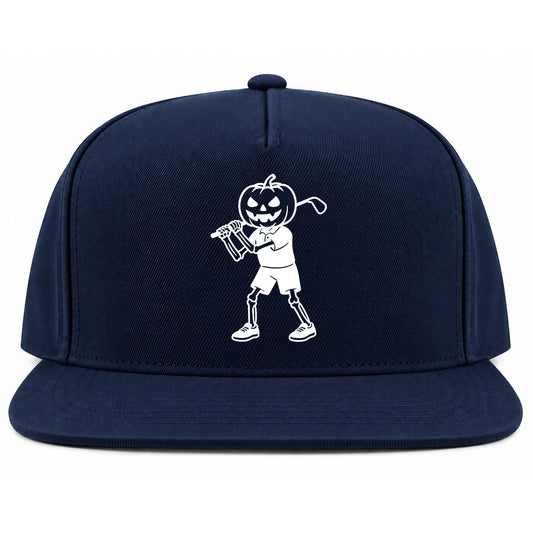 Navy Blue Pumpkin Skeleton Halloween Golf Snapback Hat