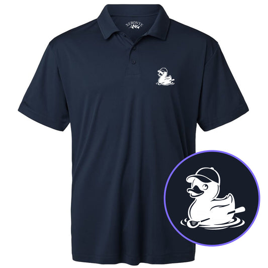 Navy Blue Rubber Duck With Golf Club Men's Golf Polo Shirt