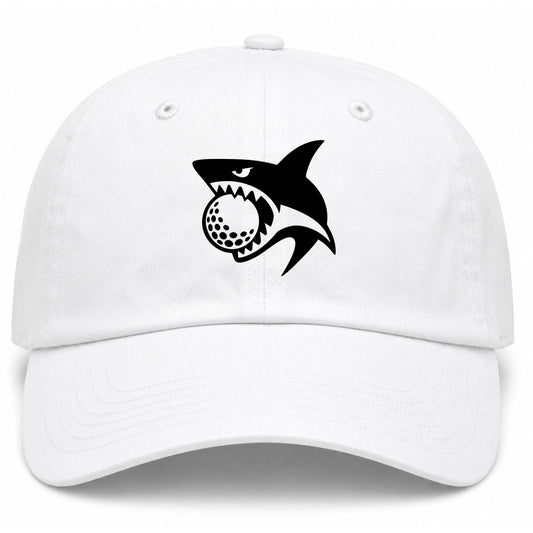 White Shark Biting Golf Ball Golf Dad Hat