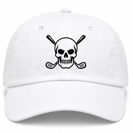 White Skull And Golf Clubs Alternative Golf Dad Hat