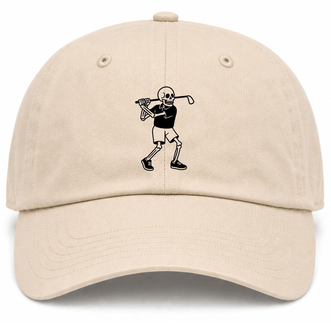 Beige Skull Skeleton Golfer Golf Dad Hat