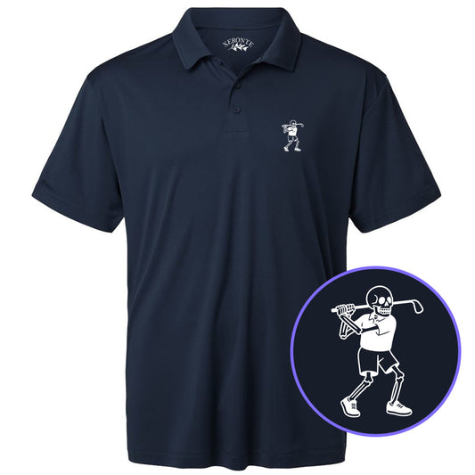 Navy Blue Skull Skeleton Golfer Men's Golf Polo Shirt