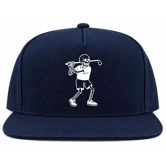 Navy Blue Skull Skeleton Golfer Golf Snapback Hat
