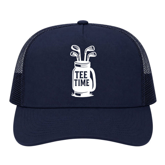 Navy Blue Tee Time Golf Clubs Golf Trucker Hat