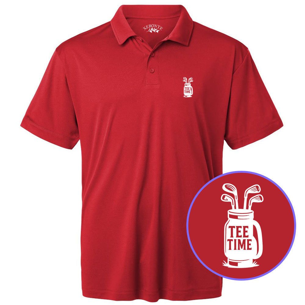 Red Tee Time Golf Clubs Men's Golf Polo Shirt
