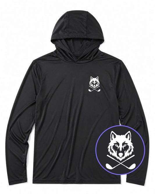 Black Wolf Head Crossed Golf Clubs Men's Lightweight Performance Golf Hoodie