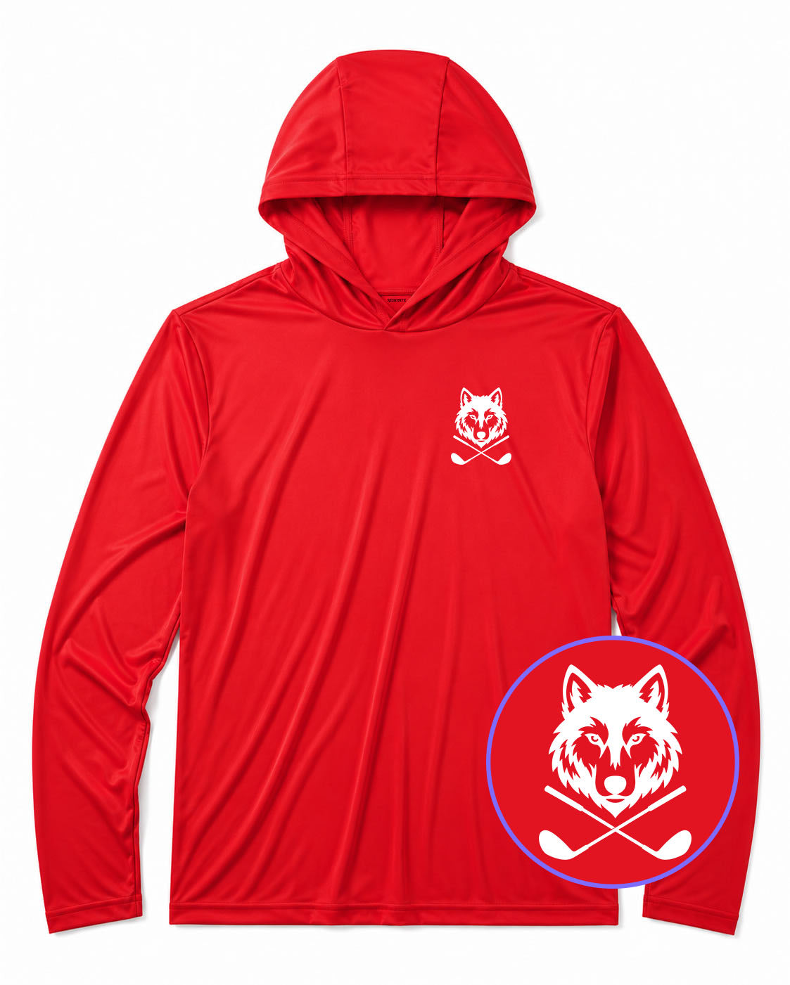 Red Wolf Head Crossed Golf Clubs Men's Lightweight Performance Golf Hoodie