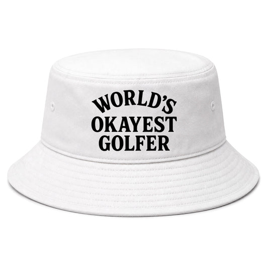 White Worlds Okayest Golfer Golf Bucket Hat