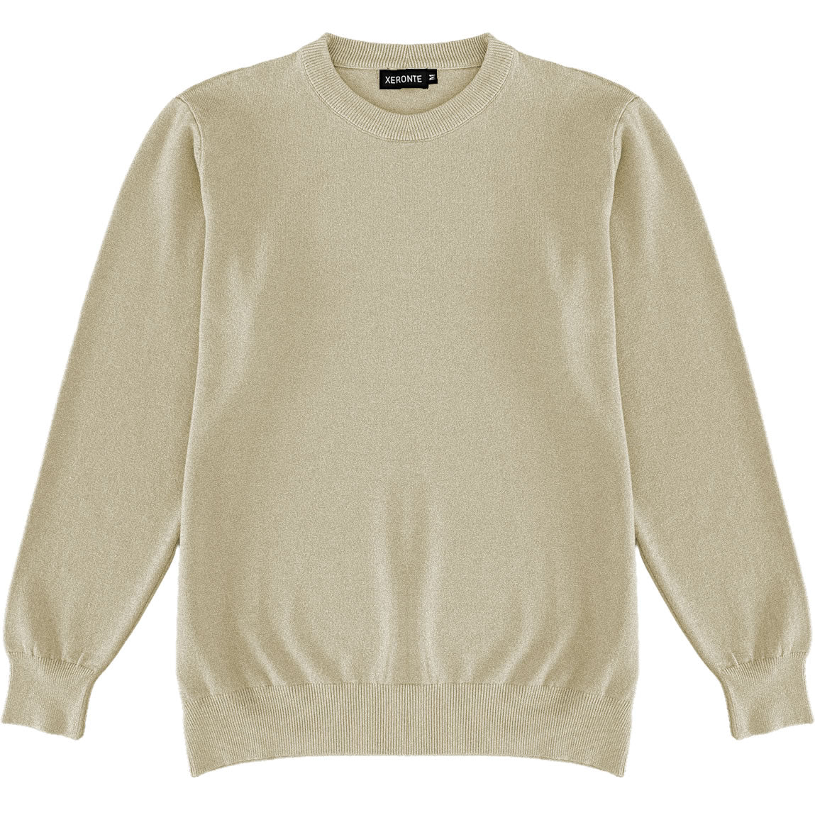 Beige Oatmeal Mens Knit Classic Crewneck Sweater