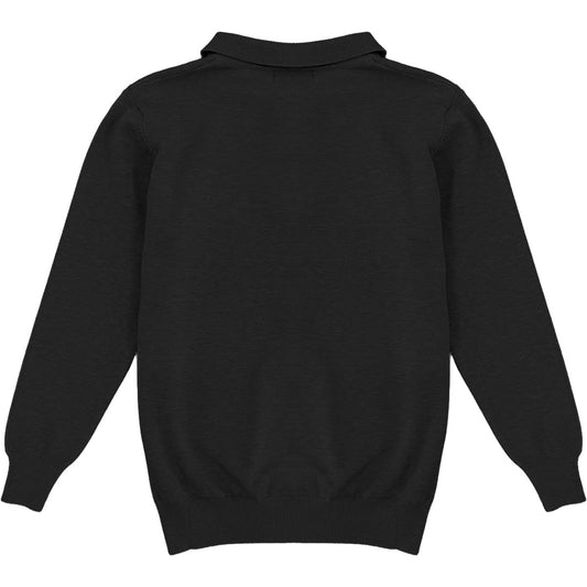 Black Mens Knit Long Sleeve Sweater Polo Shirt Back