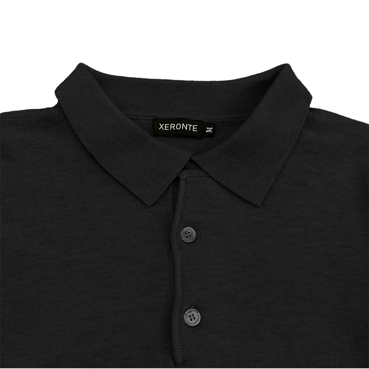 Black Mens Knit Long Sleeve Sweater Polo Shirt Xeronte