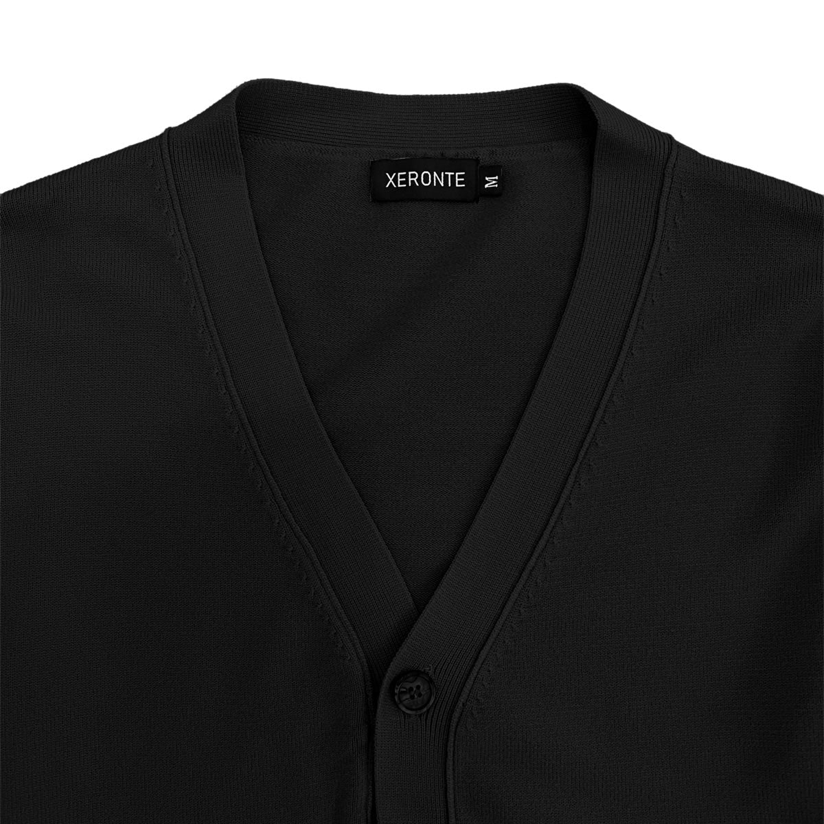 Black Mens V-Neck Button Down Cardigan Sweater Xeronte